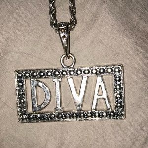 A necklace that says “DIVA”
